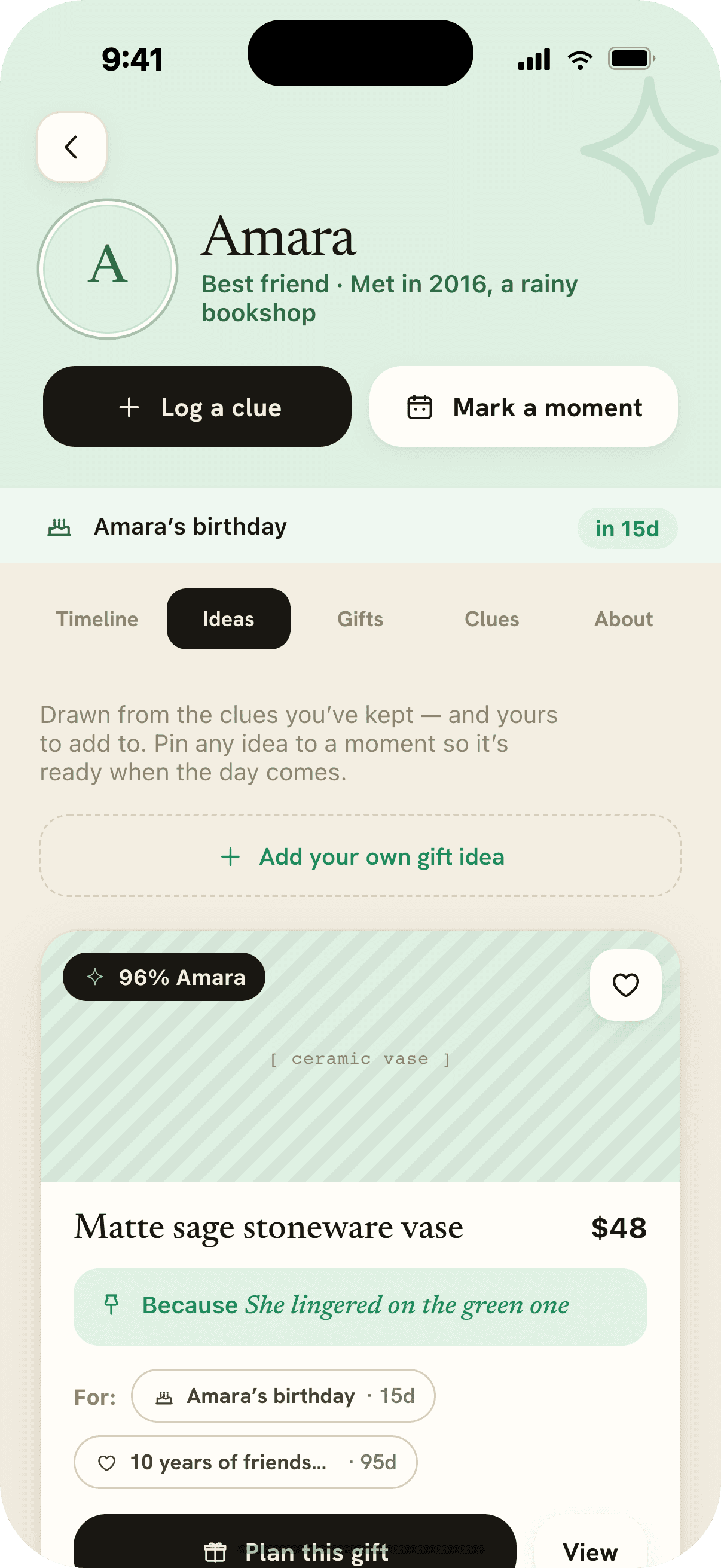 A gift idea in Keepsake, drawn from the clues you kept